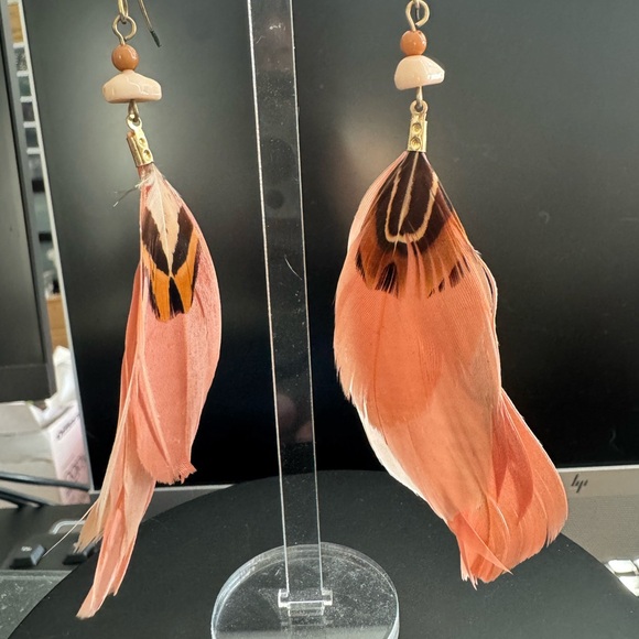 Vintage Chic Feather Drop Earrings with Bead Accents - Picture 5 of 5